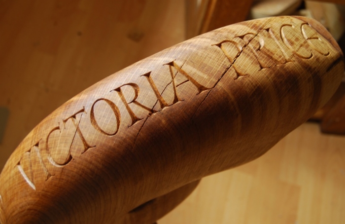 Lettering onMemorial (carved by Philipine Sowerby) Oak