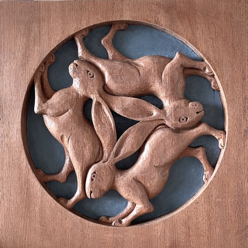 3 Hares. Brazilian Mahogany 14 x 14 in.