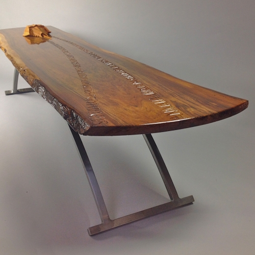 Horseshoe Crab Table Elm wood 76in. (1800mm). Crab: Yew wood. Actual Size