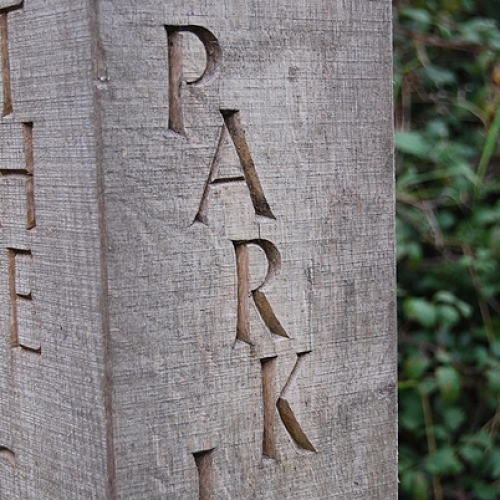 Lettered Post from Kinnersley Art Project. Oak