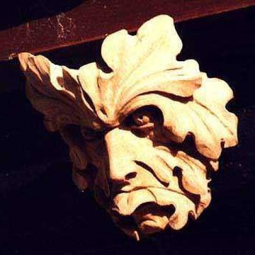 Green Man with tongue. Oak H 7in
